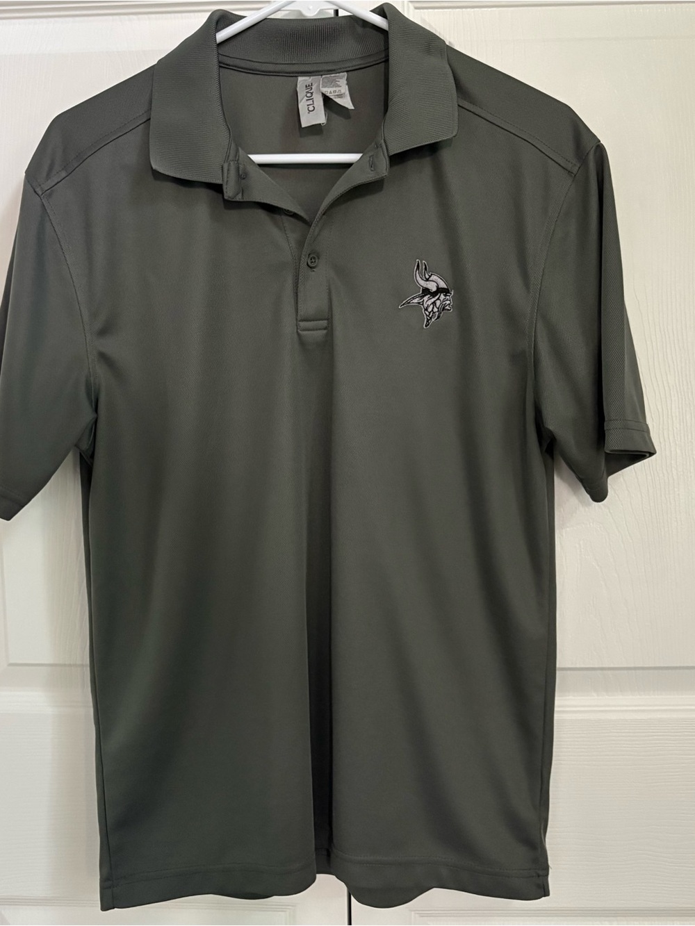 Mens Minnesota Vikings Polo Shirt Gray Clique embroidered logo Sz S